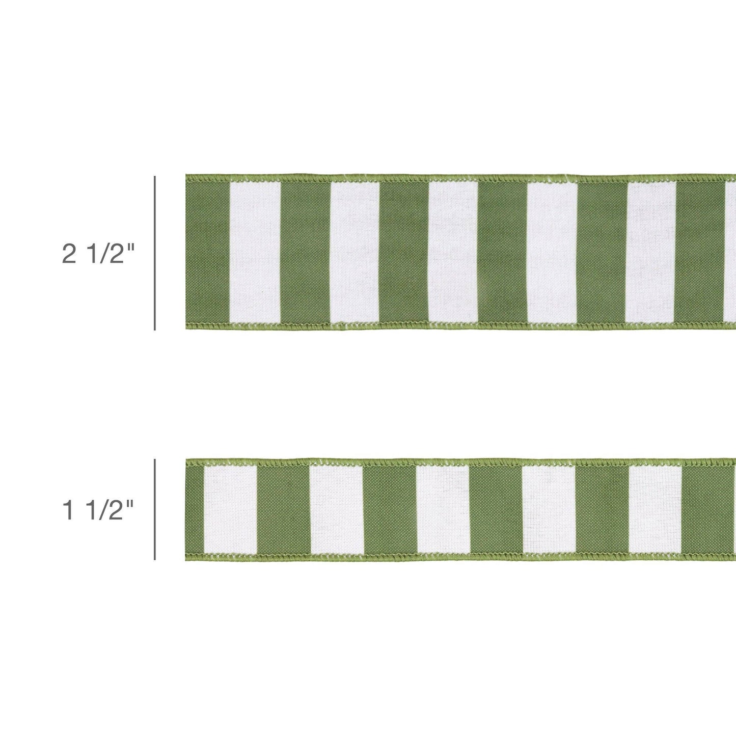 1 1/2" Wired Ribbon | Green Horizontal Stripe w/ Green Backing| 10 Yard Roll