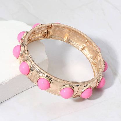 Bead Pearl Embellished Hammered Metal Stretch Bracelet