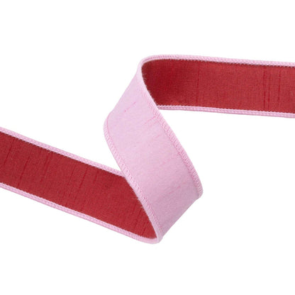 1 1/2" Wired Double-fused Dupioni Ribbon | Red/Lt Pink | 10 Yard Roll