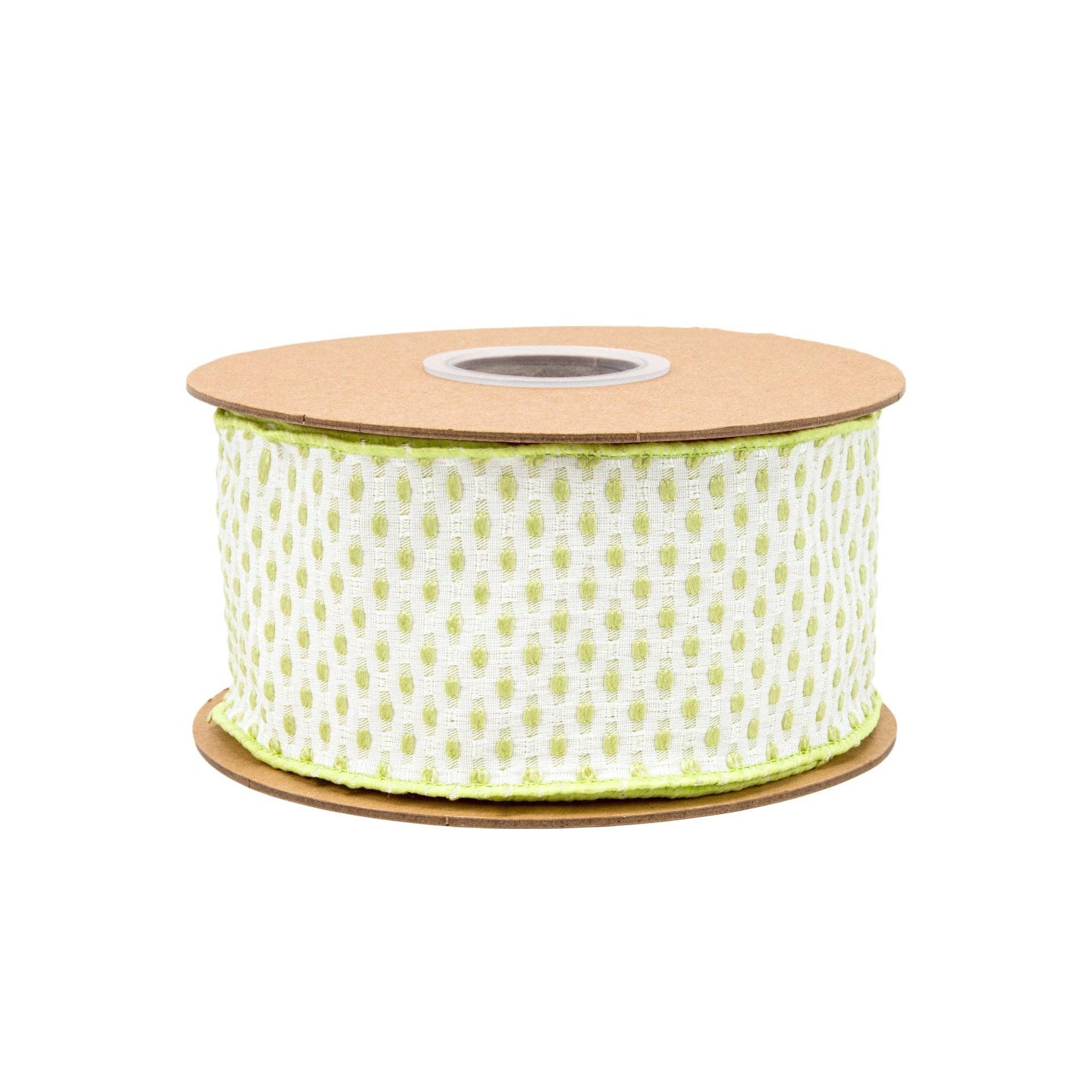 2 1/2" Wired Ribbon | Lime Green/White Woven | 10 Yard Roll
