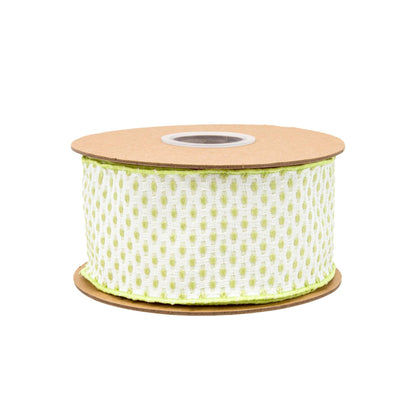 2 1/2" Wired Ribbon | Lime Green/White Woven | 10 Yard Roll
