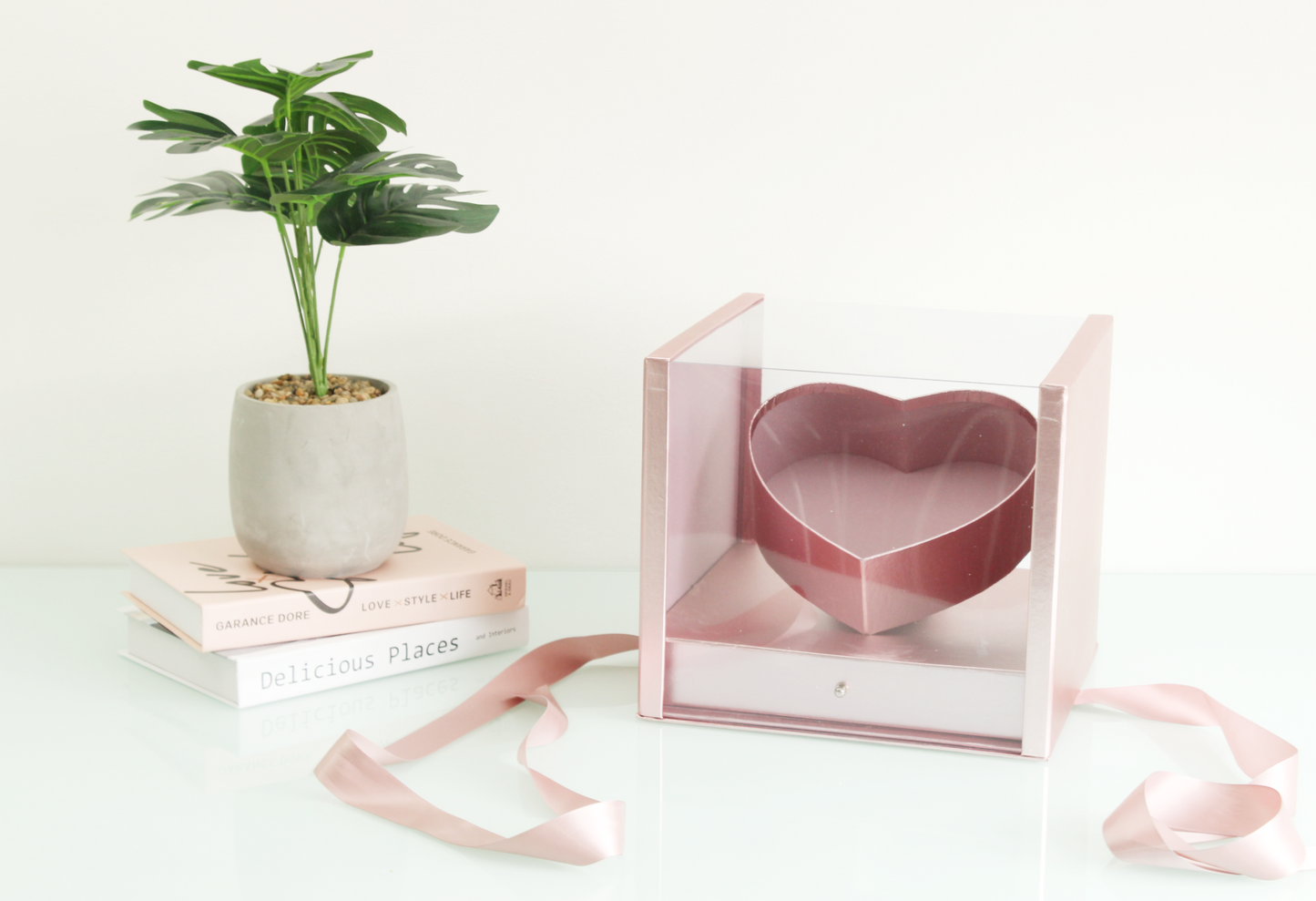 Square PVC Flower Box with Tilted Heart and Drawer