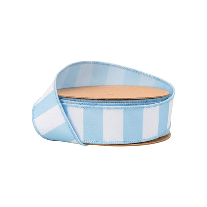 1 1/2" Wired Ribbon | Light Blue Horizontal Stripe w/ Blue Backing| 10 Yard Roll
