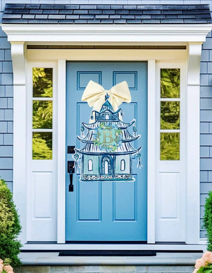 LARGE Designer Blue Pagoda Personalized Door Hanger