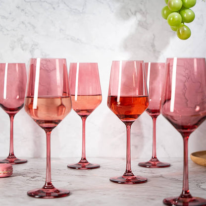 Rose Pink Wine Glasses Set of 6 (12 oz) Italian Style