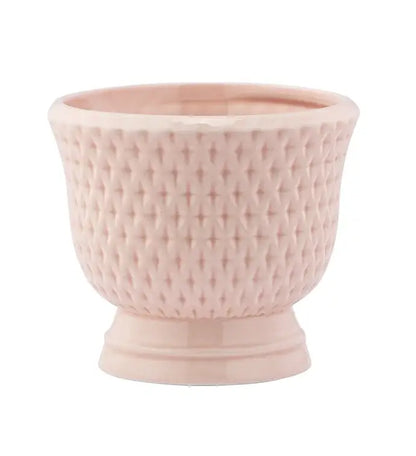 Pink Textured Pedestal Planter — Diamond Pattern
