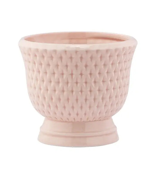 Pink Textured Pedestal Planter — Diamond Pattern