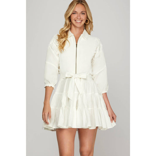 WOVEN TIERED MINI DRESS