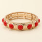 Bead Pearl Embellished Hammered Metal Stretch Bracelet