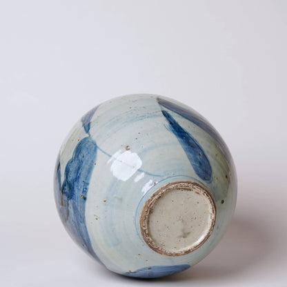 Blue and White Clouds Rustic Porcelain Globe Vase