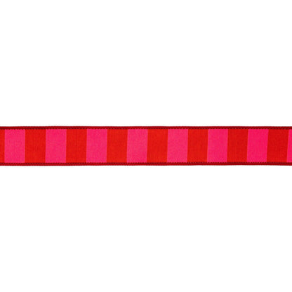 1 1/2" Wired Dupioni Ribbon | Red/Pink Wide Horizontal Stripe | 10 Yard Roll