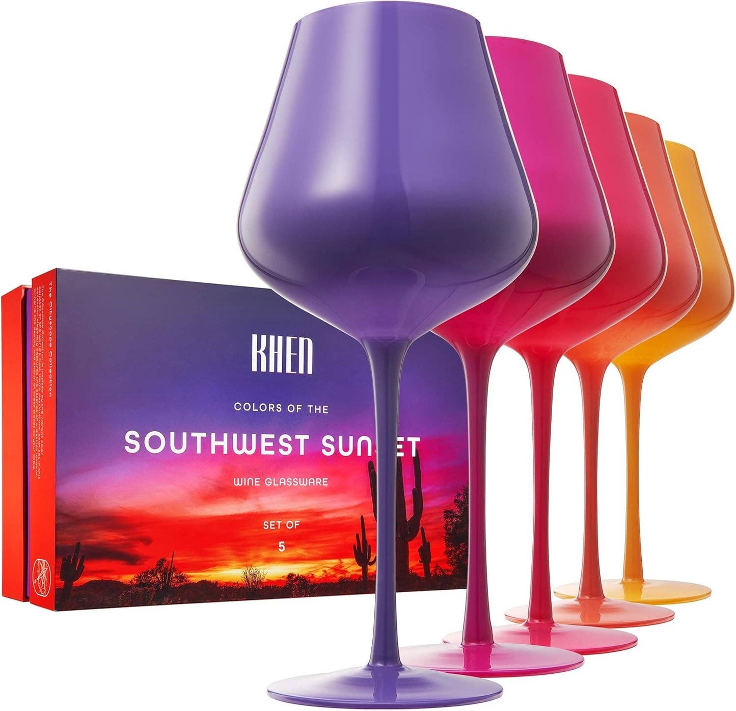 Southwest Sunset Large Colored Wine Glass| Set of 5 | 20 oz