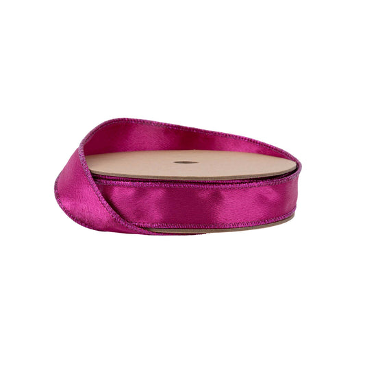 1" Wired Shimmer Satin Ribbon | Fushia with Fushia Backing | 10 Yard Roll