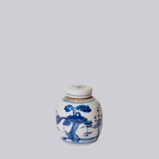 Blue and White Porcelain Mini Three Friends Round Jar