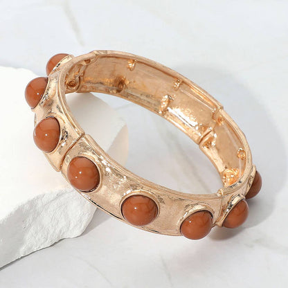 Bead Pearl Embellished Hammered Metal Stretch Bracelet