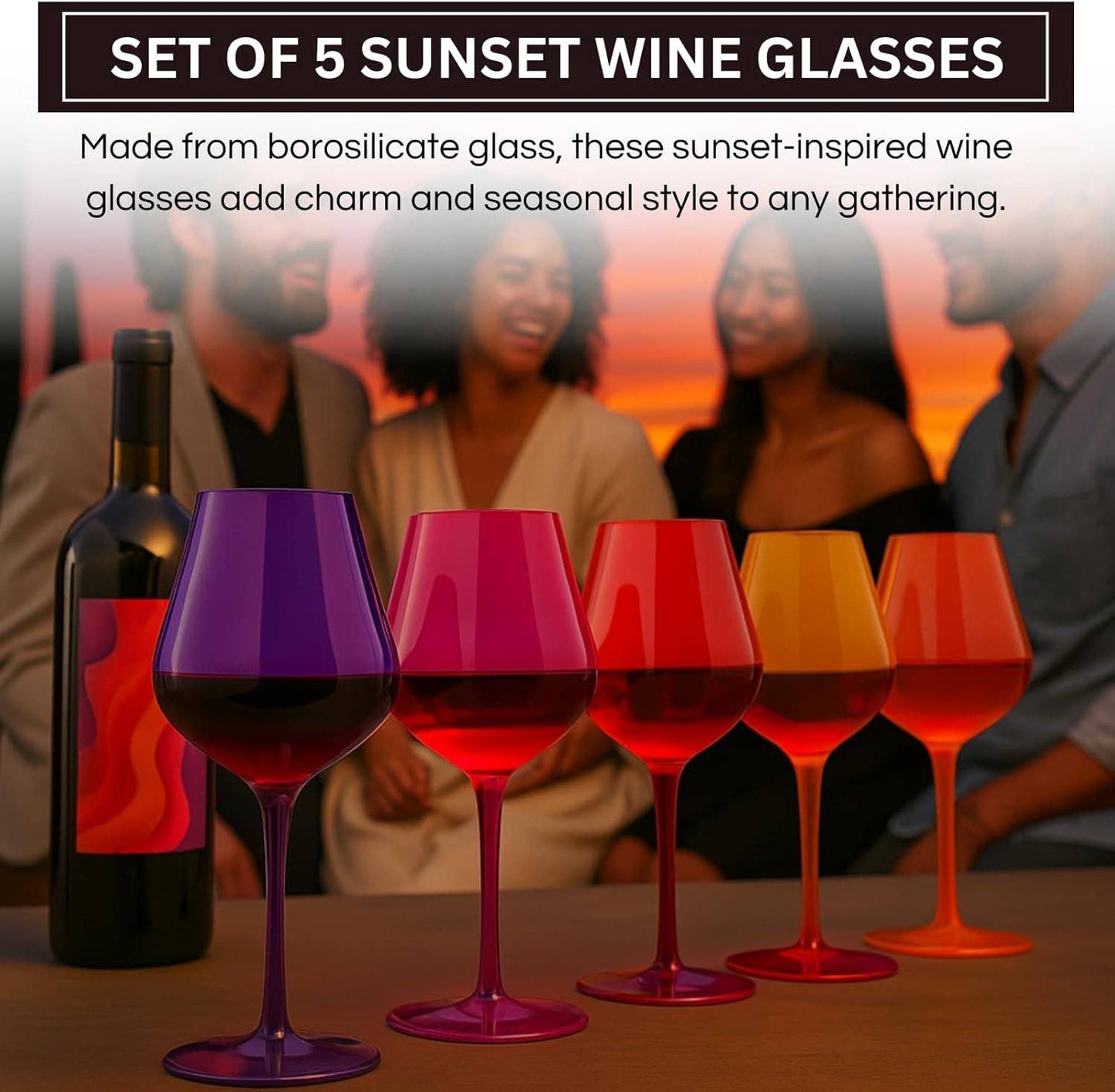 Southwest Sunset Large Colored Wine Glass| Set of 5 | 20 oz