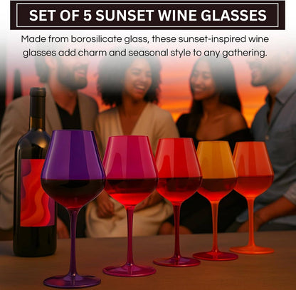 Southwest Sunset Large Colored Wine Glass| Set of 5 | 20 oz