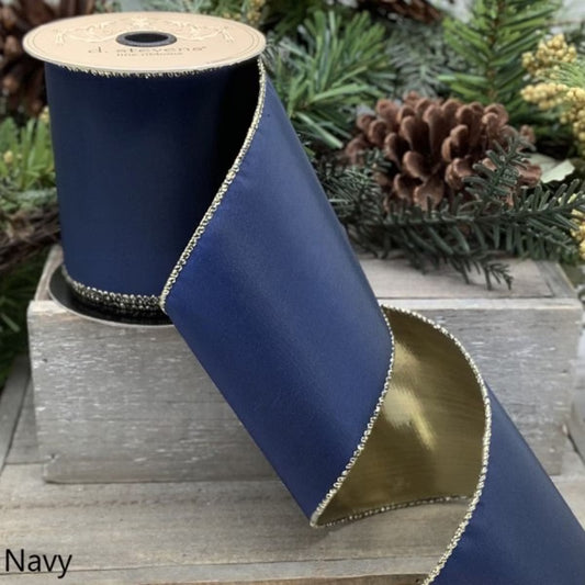 Navy-Gold Back Taffeta 4"x10yds