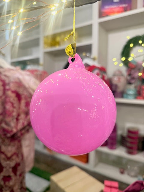 4" Pink Opaque Blown Glass Ball Ornament
