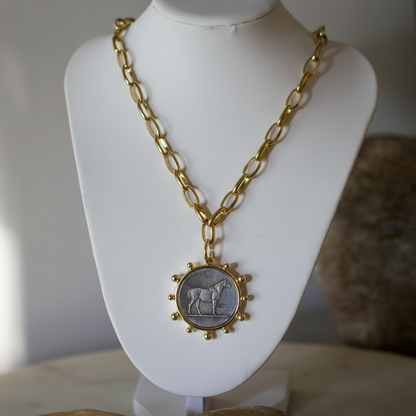Heritage Horse Coin Necklace  18k Gold Non Tarnish Equestrian Coin