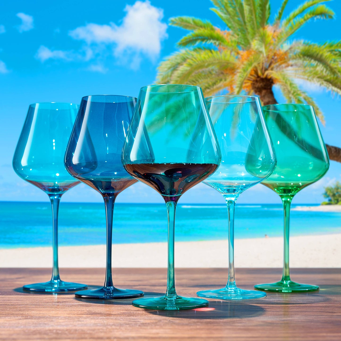 Beaches of Hawaii Wine Glassware | 5 Set, 20 OZ - City Sets