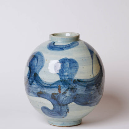 Blue and White Clouds Rustic Porcelain Globe Vase