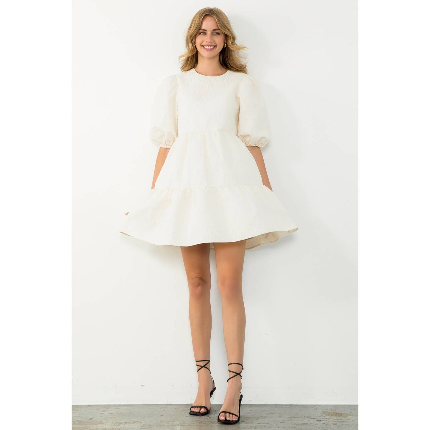 Puff Sleeve Textured Dress