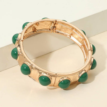 Bead Pearl Embellished Hammered Metal Stretch Bracelet