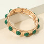 Bead Pearl Embellished Hammered Metal Stretch Bracelet