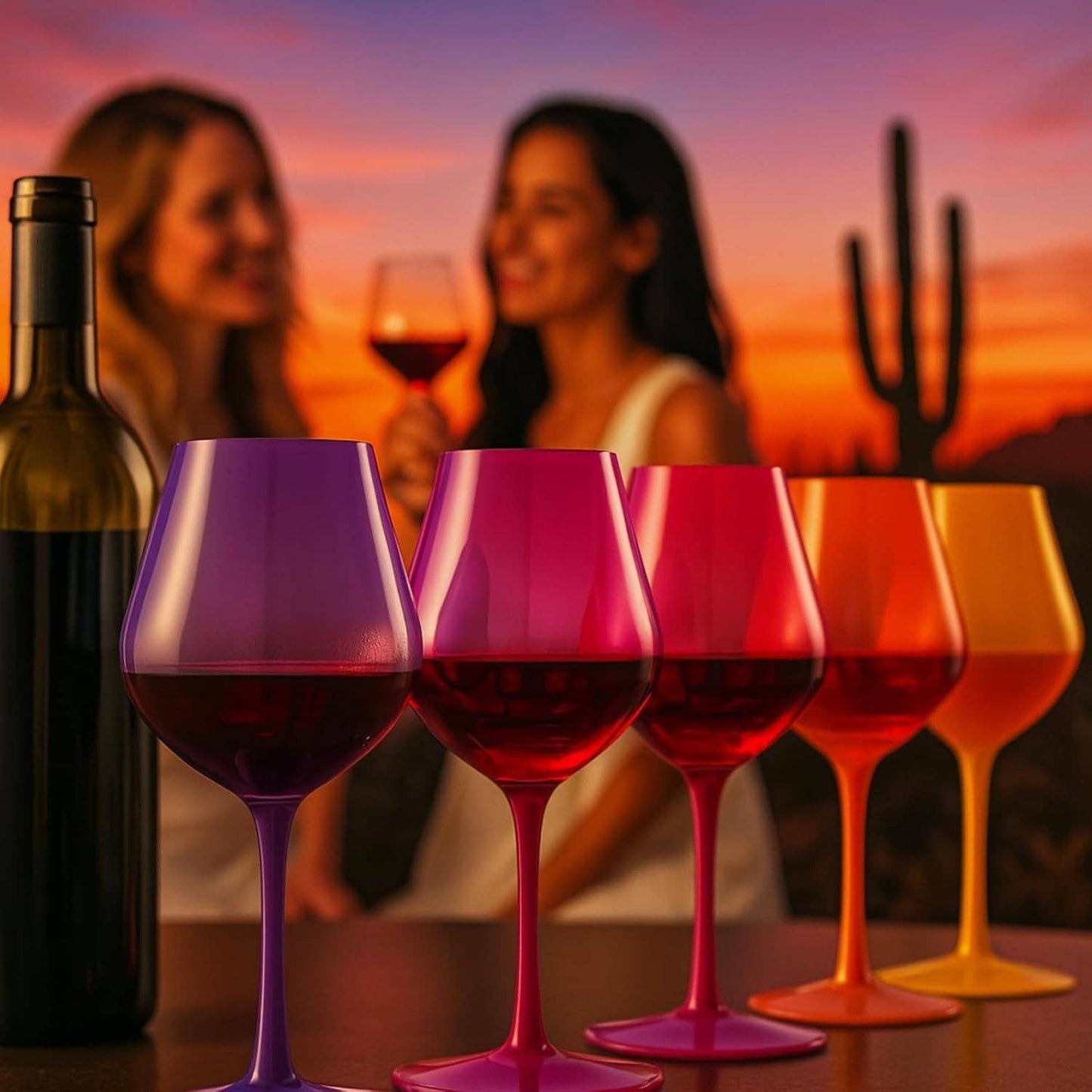 Southwest Sunset Large Colored Wine Glass| Set of 5 | 20 oz