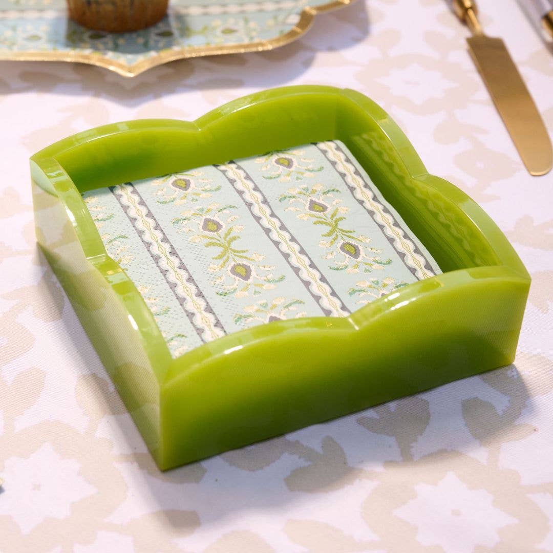 Green Palm Acrylic Scalloped Cocktail Napkin Holders  - Laura Park
