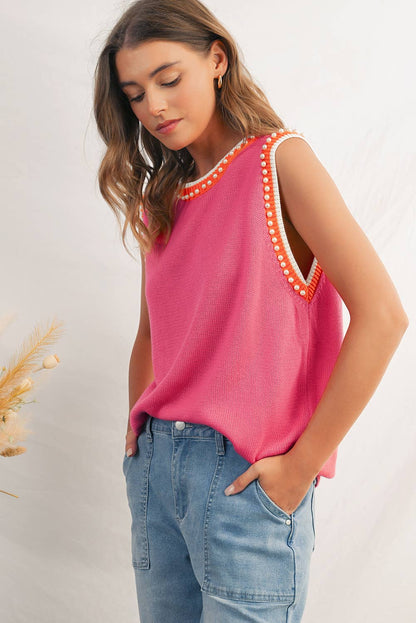 Solid Beaded Shift Sweater Vest