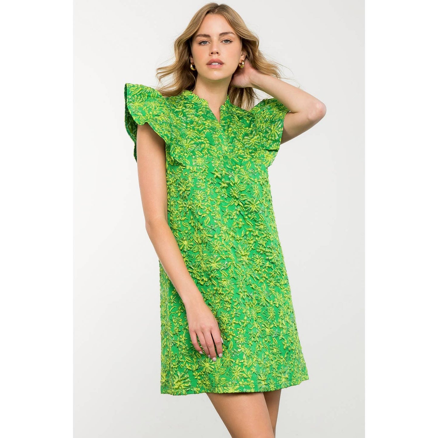 Flutter Sleeve Textured Detail Dress