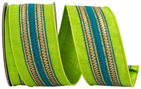 Regal Stripe Turquoise Trimming Dupioni Deluxe Wired Edge