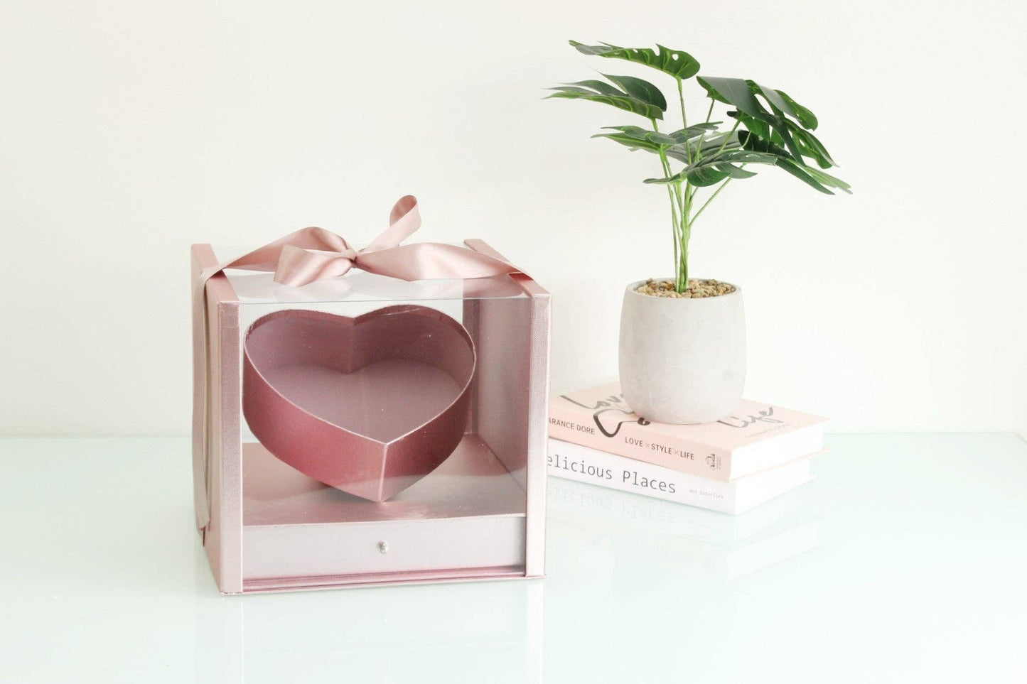 Square PVC Flower Box with Tilted Heart and Drawer