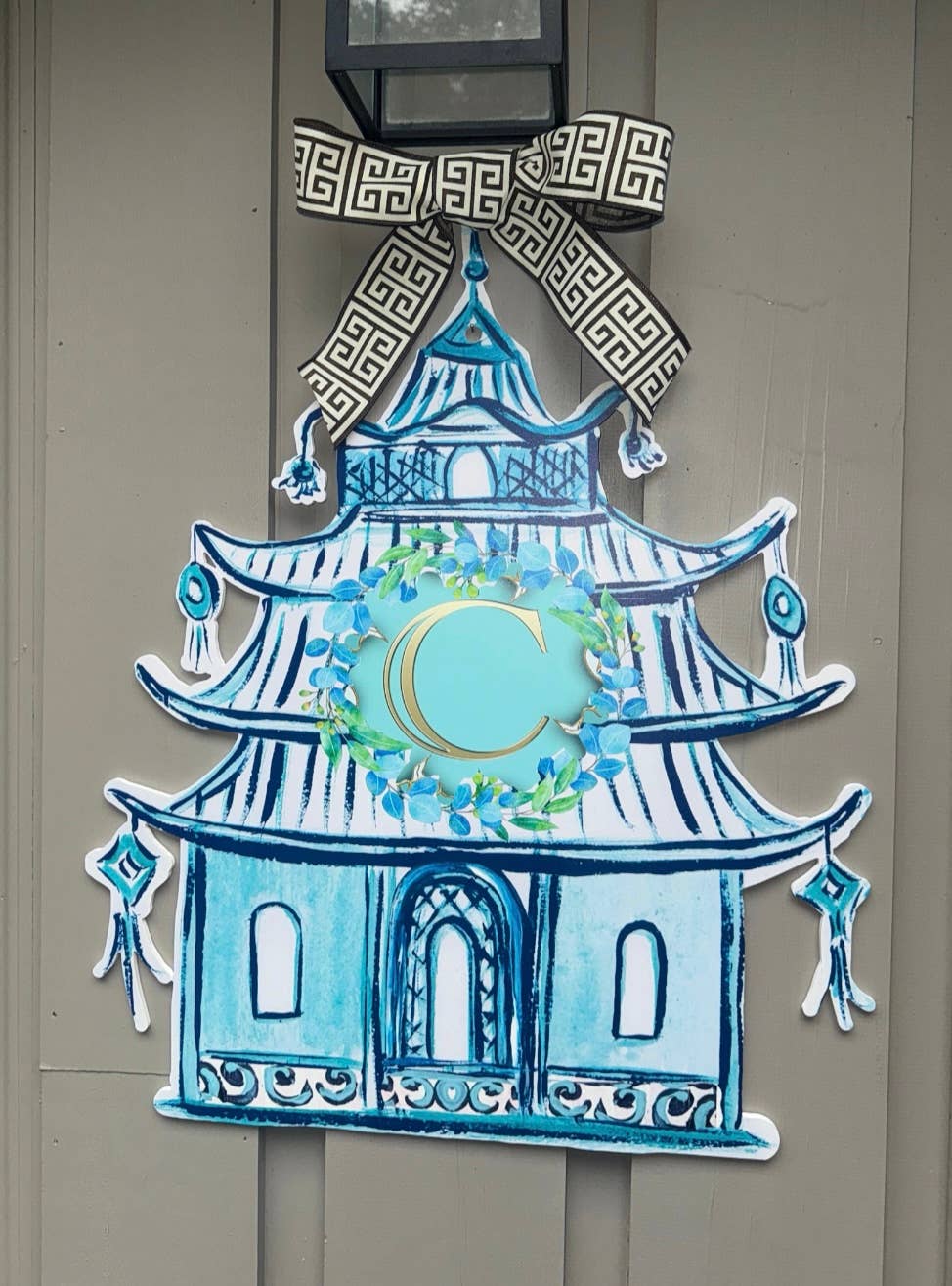 LARGE Designer Blue Pagoda Personalized Door Hanger