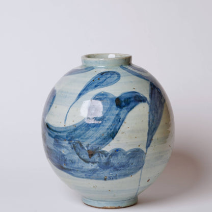 Blue and White Clouds Rustic Porcelain Globe Vase