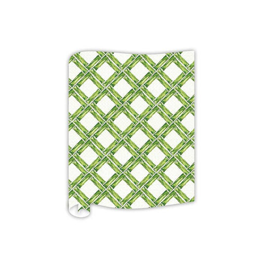 Handpainted Interlocking Green Bamboo Table Runner