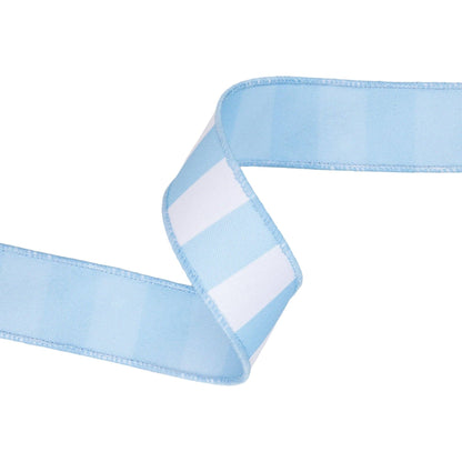 1 1/2" Wired Ribbon | Light Blue Horizontal Stripe w/ Blue Backing| 10 Yard Roll