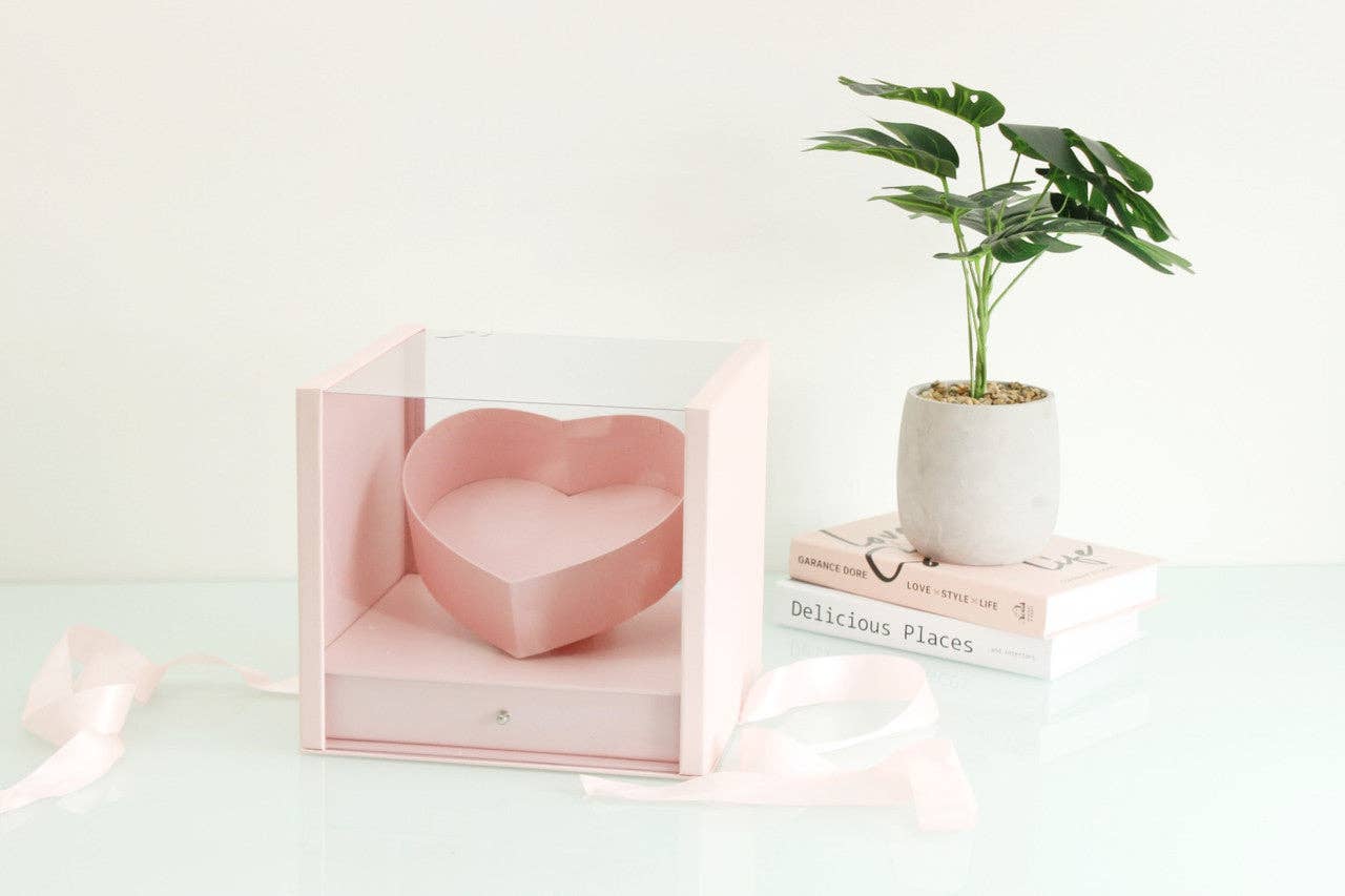 Square PVC Flower Box with Tilted Heart and Drawer