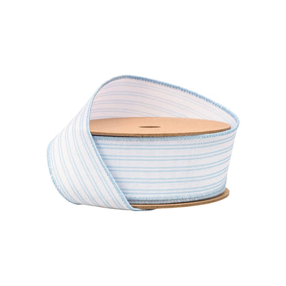 1 1/2" Wired Ribbon | Light Blue Ticking Stripe | 10 Yard Roll