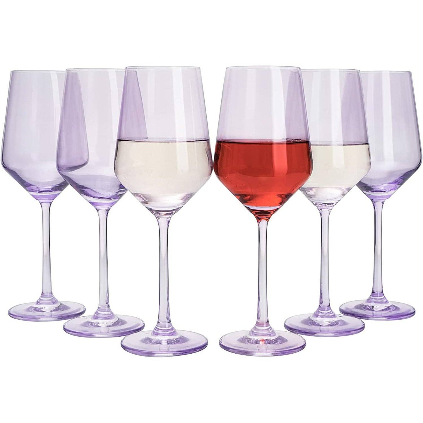 Set of 6 Lavender Purple Colored Wine Glasses - 12oz Glass