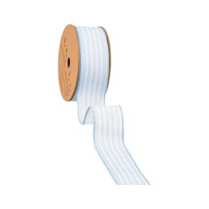1 1/2" Wired Ribbon | Light Blue Ticking Stripe | 10 Yard Roll