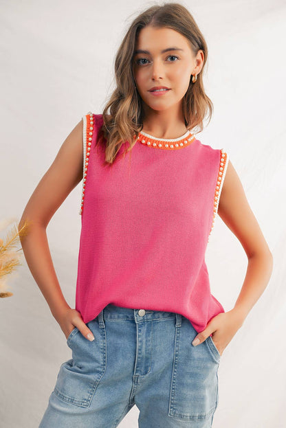 Solid Beaded Shift Sweater Vest