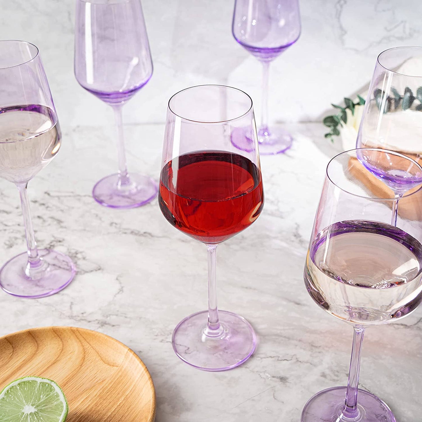 Set of 6 Lavender Purple Colored Wine Glasses - 12oz Glass