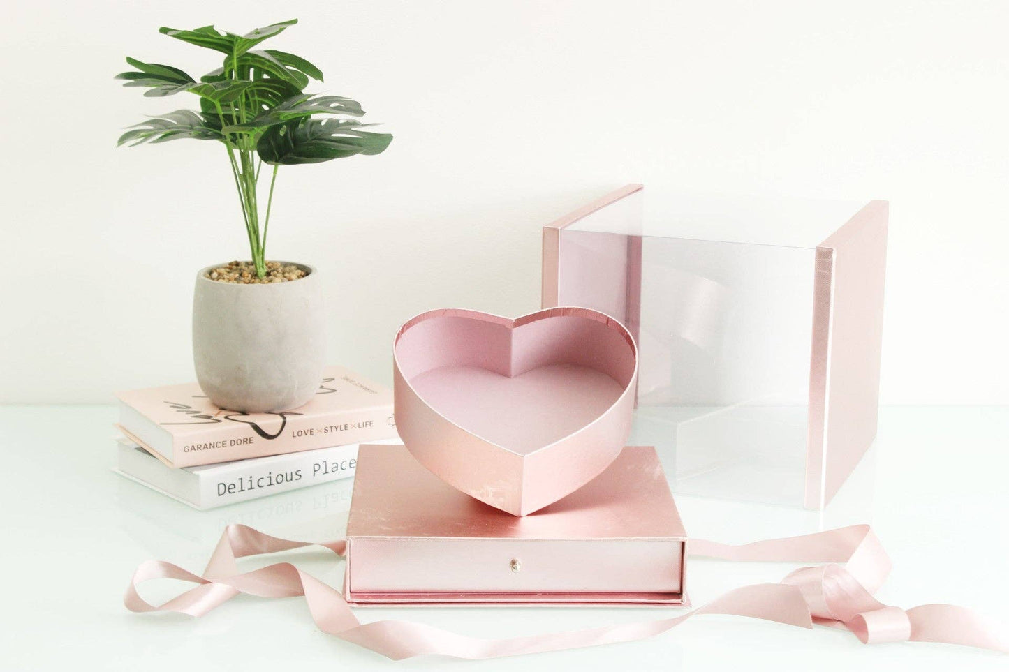 Square PVC Flower Box with Tilted Heart and Drawer
